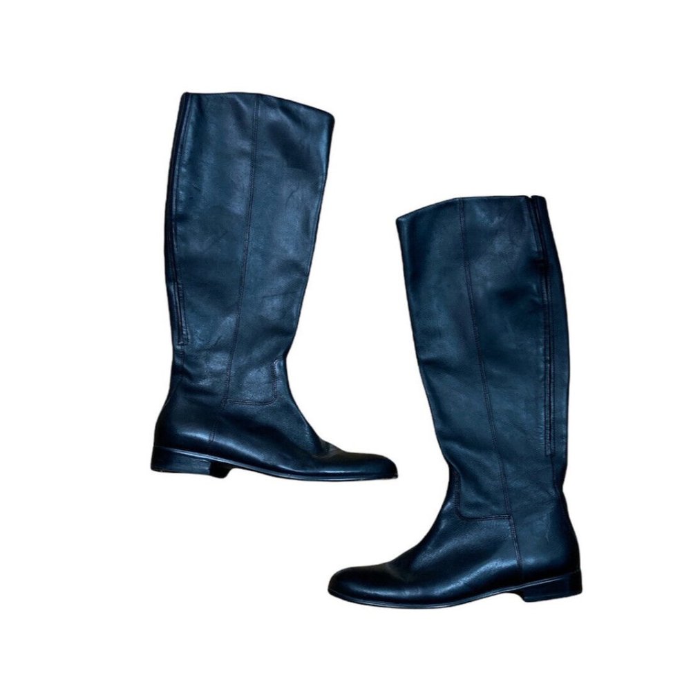 *Corso Cormo Tall Riding Boots Womens 6 Black Leather Tall Zip Low Block Heel - Picture 3 of 11